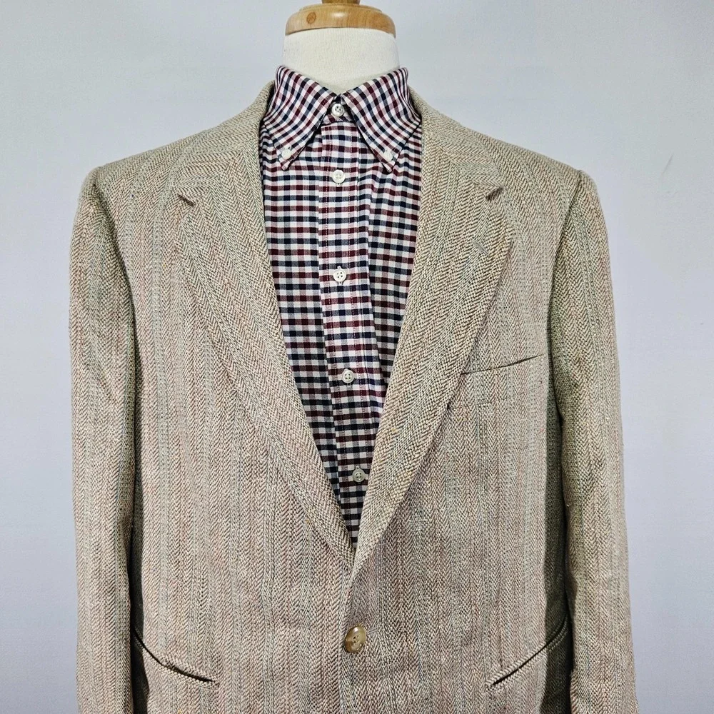 Joe Namath Mens Sport Coat Blazer Two Button Tweed Herringbone Silk Poly 48R Big